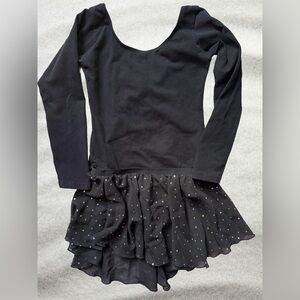 Black Long Sleeve Dance Leotard with Skirt